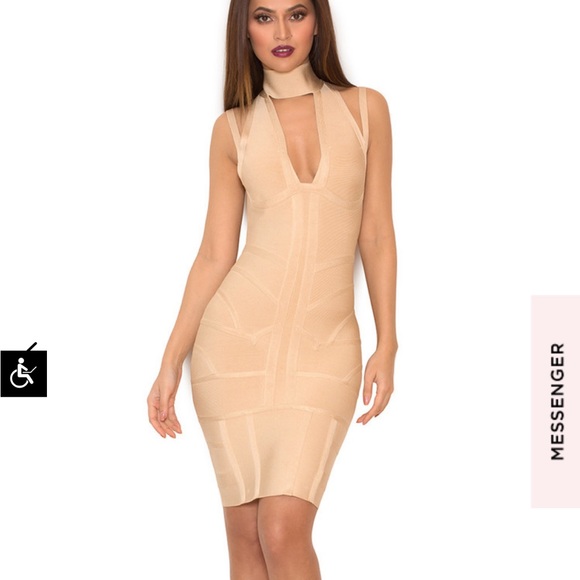 House Of CB Akilah Nude Deep V Bandage Dress- Size XS - Picture 3 of 9